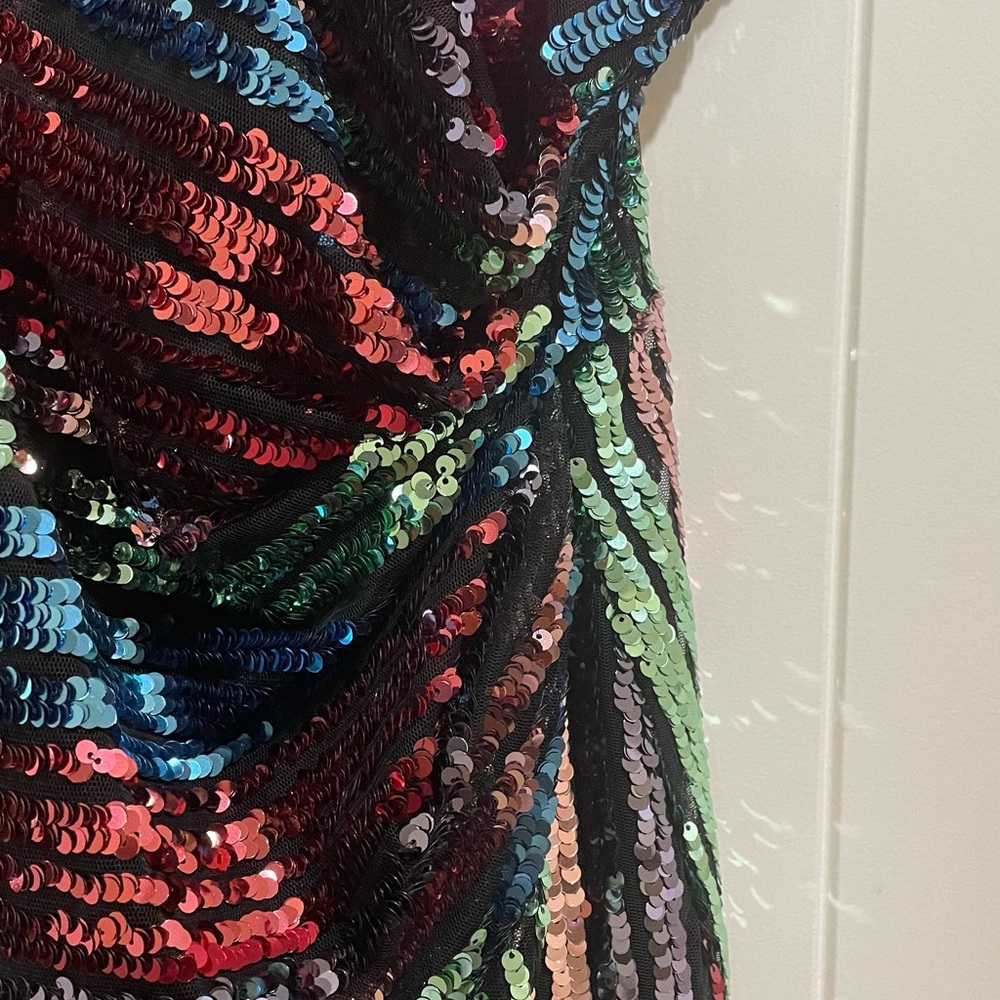 Parker Black Mini Sequence Stripe Side Ruched Dre… - image 2